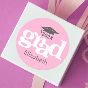 Graduation Bold Simple Modern Typography Soft Pink Classic Round Sticker