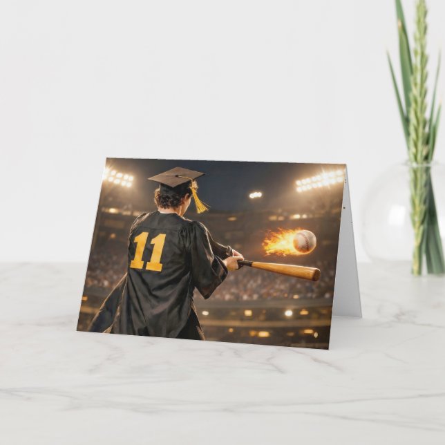 Graduation Boy Baseball Player #11 Card (Front)