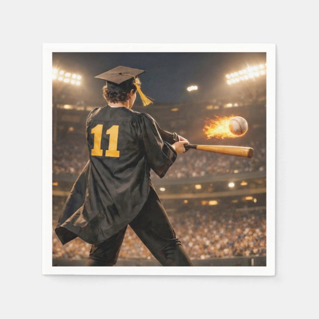 Graduation Boy Baseball Player #11 Napkin (Front)
