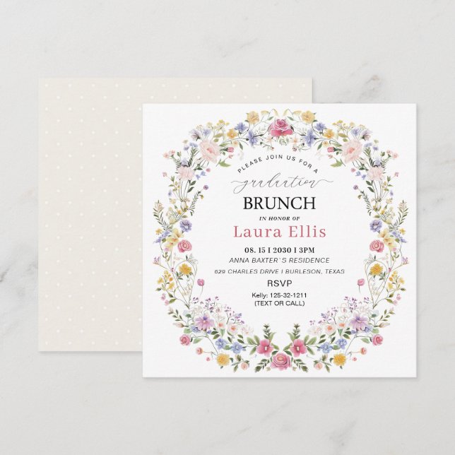 Graduation Brunch elegant modern watercolor Invitation (Front/Back)