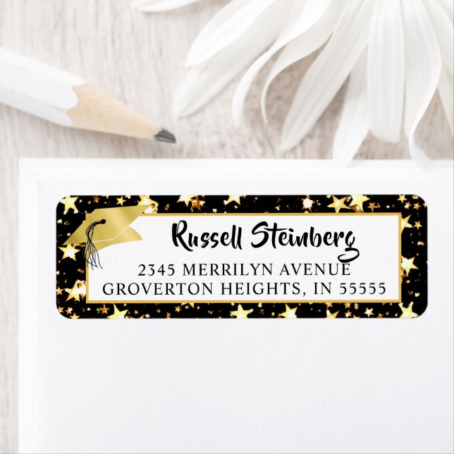 Graduation Brush Script Black Gold Stars (Insitu)