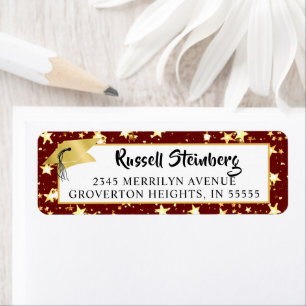 Graduation Brush Script Red Gold Stars Label