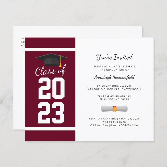 Graduation Burgundy 2024 Grad Party Invitation (Front/Back)