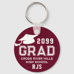 Graduation Burgundy Maroon GRAD Cap Personalised Key Ring