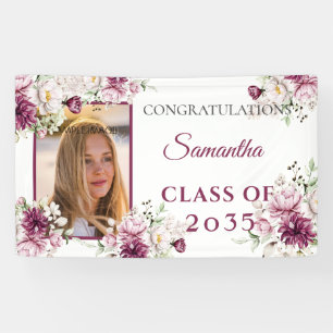 Graduation Burgundy & Pink Flowers  Banner