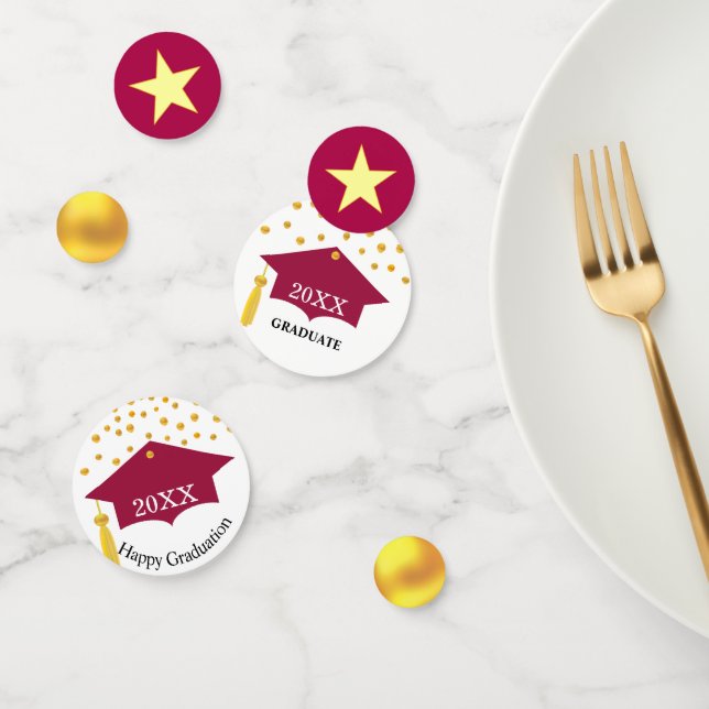 Graduation Burgundy Red Cap & Gold Table Confetti (Group)