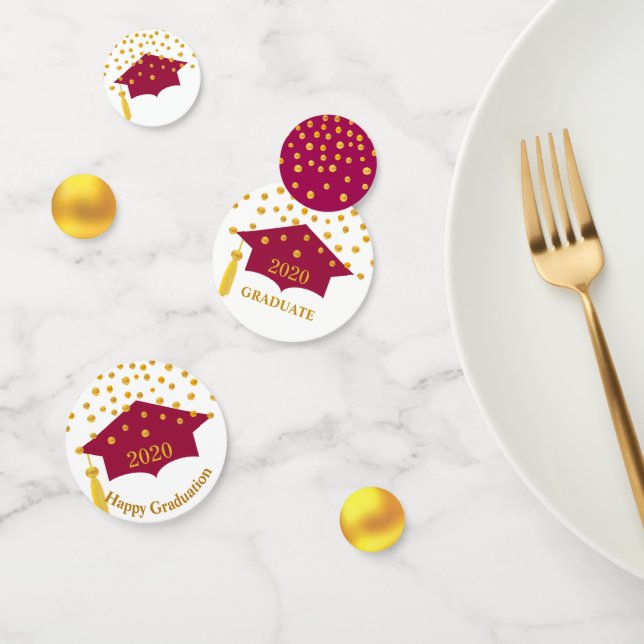 Graduation Burgundy Red Cap & Gold Table Confetti (Group)