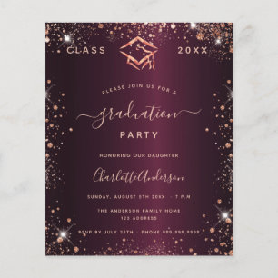 Graduation burgundy rose gold invitation