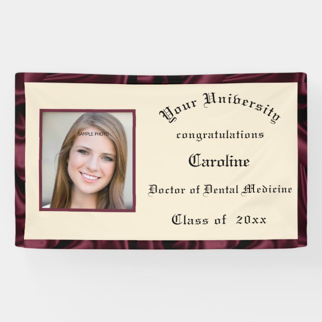 Graduation Burgundy Satin Border Add Photo   Banner (Horizontal)