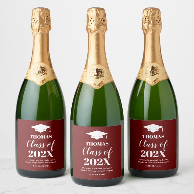 Graduation burgundy wine label (Bottles)
