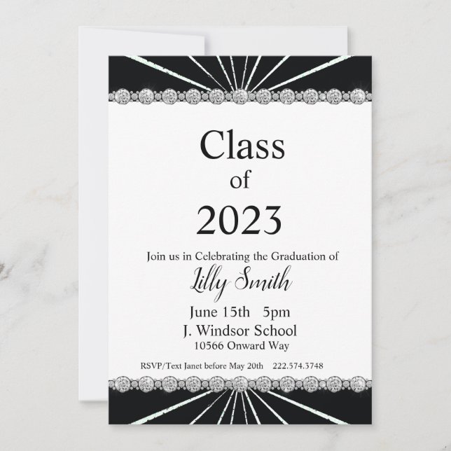 Graduation Burst Black & White Invitation 2023 (Front)