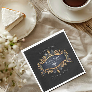 Graduation Caduceus Elegant Black Gold White Napkin