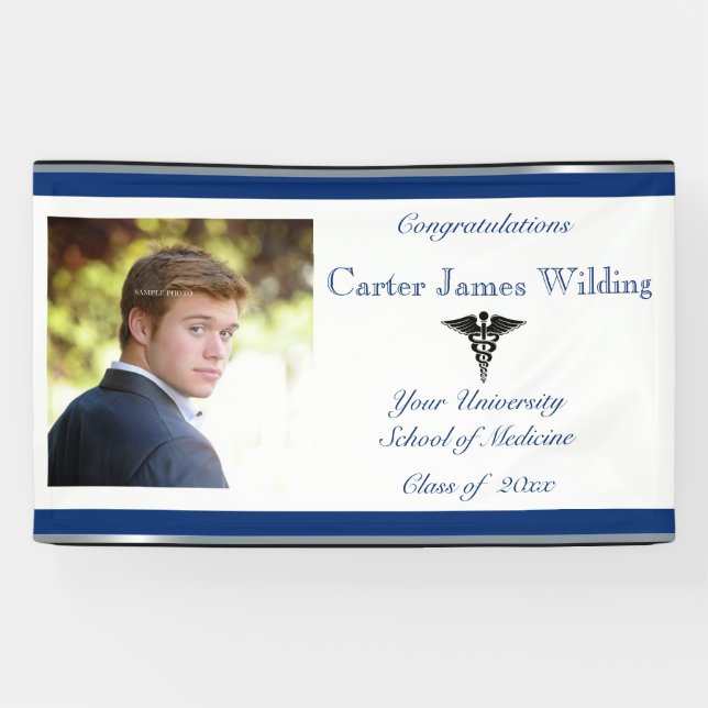 Graduation, Caduceus Medical, Blue and White, Banner (Horizontal)