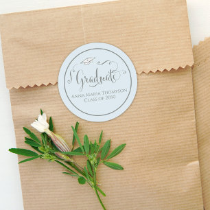 Graduation Calligraphy Script Simple Light Blue Classic Round Sticker