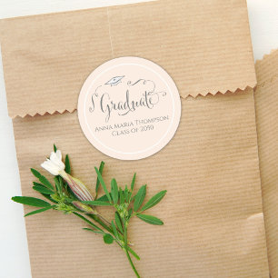 Graduation Calligraphy Script Simple Light Peach Classic Round Sticker