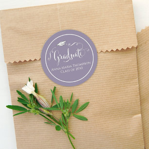 Graduation Calligraphy Script Simple Pretty Purple Classic Round Sticker