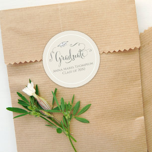 Graduation Calligraphy Script Simple Sage Green Classic Round Sticker