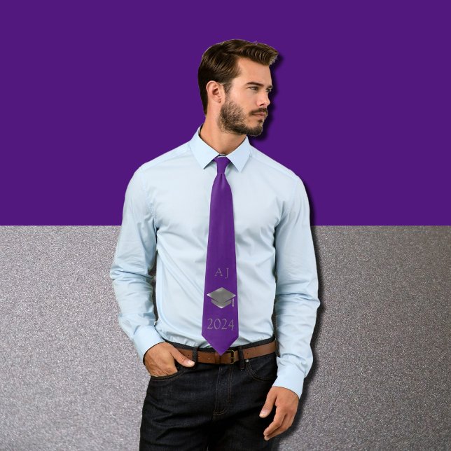 Graduation cap 2024  -monogrammed -  royal purple tie (Creator Uploaded)