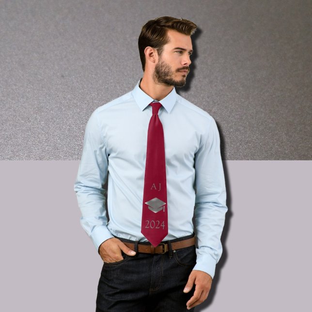 Graduation cap 2025  -monogrammed -  Burgundy Tie (Creator Uploaded)