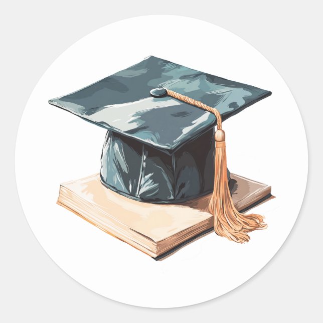 Graduation Cap and Book Classic Round Sticker (Front)