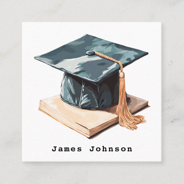 Graduation Cap and Book Square Business Card (Front)