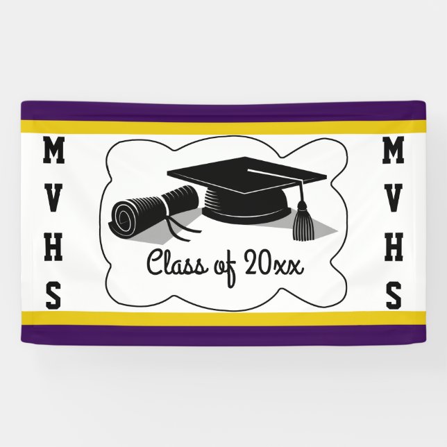 Graduation Cap and Diploma Banner (Horizontal)