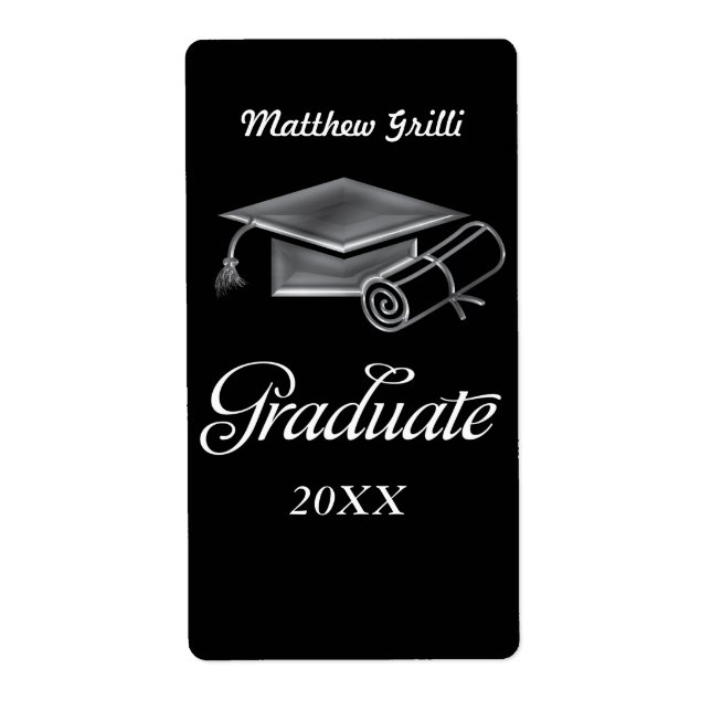 Graduation Cap and Diploma Black & Silver 3D Look (Front)