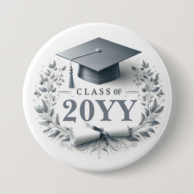Graduation Cap and Diploma Class of Button (Front)