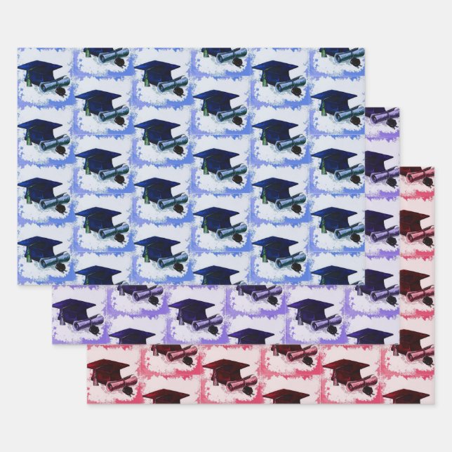 Graduation Cap And Diploma Collection Wrapping Paper Sheet (Set)