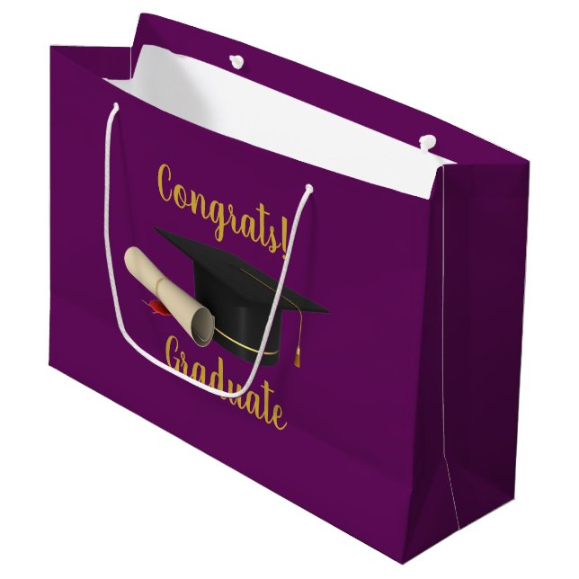 Graduation Cap and Diploma Congrats Graduate Large Gift Bag (Front Angled)