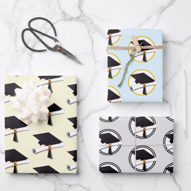 Graduation Cap and Diploma Graduation  Wrapping Paper Sheet (Front)