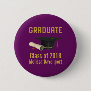 Graduation Cap and Diploma on Purple Class of 20XX 6 Cm Round Badge
