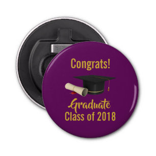 Graduation Cap and Diploma on Purple Class of 20XX Bottle Opener