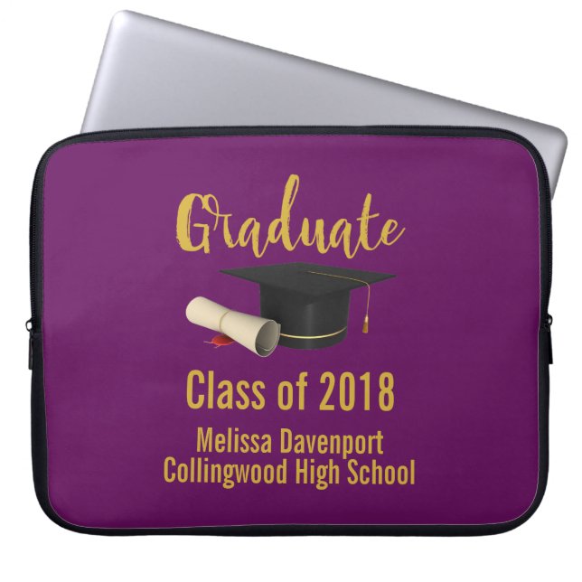 Graduation Cap and Diploma on Purple Class of 20XX Laptop Sleeve (Front)