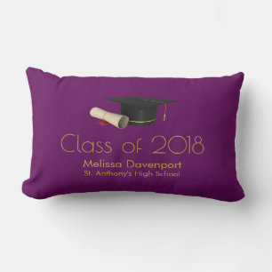 Graduation Cap and Diploma on Purple Class of 20XX Lumbar Cushion