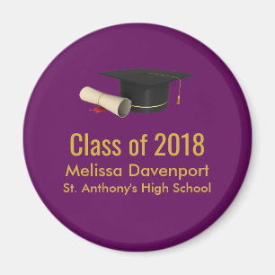 Graduation Cap and Diploma on Purple Class of 20XX Magnet
