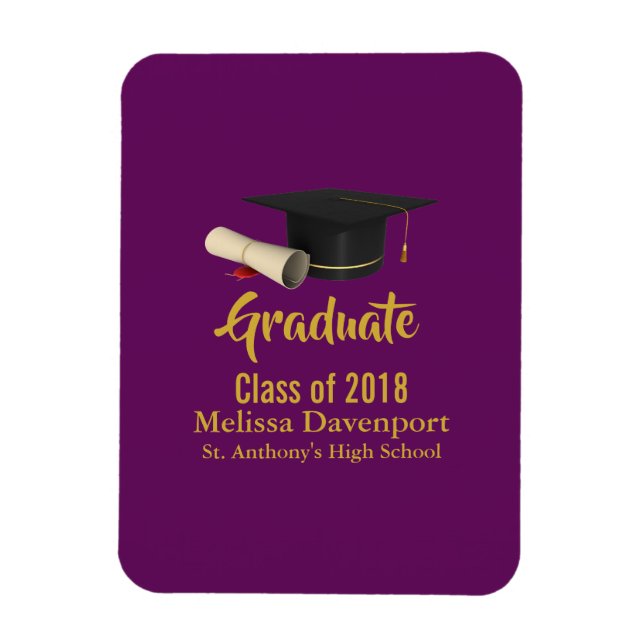 Graduation Cap and Diploma on Purple Class of 20XX Magnet (Vertical)