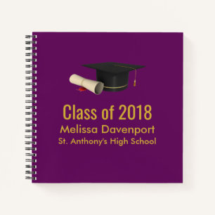 Graduation Cap and Diploma on Purple Class of 20XX Notebook