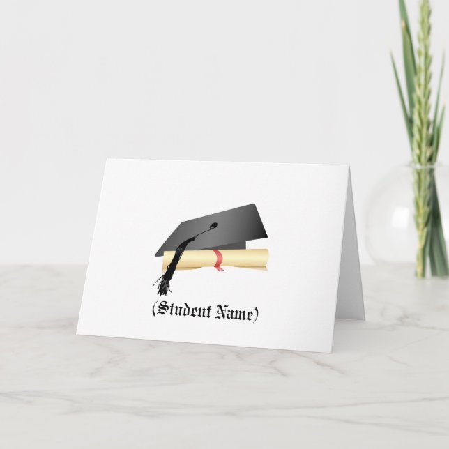 Graduation Cap and Diploma,Personalised Stationery Thank You Card (Front)