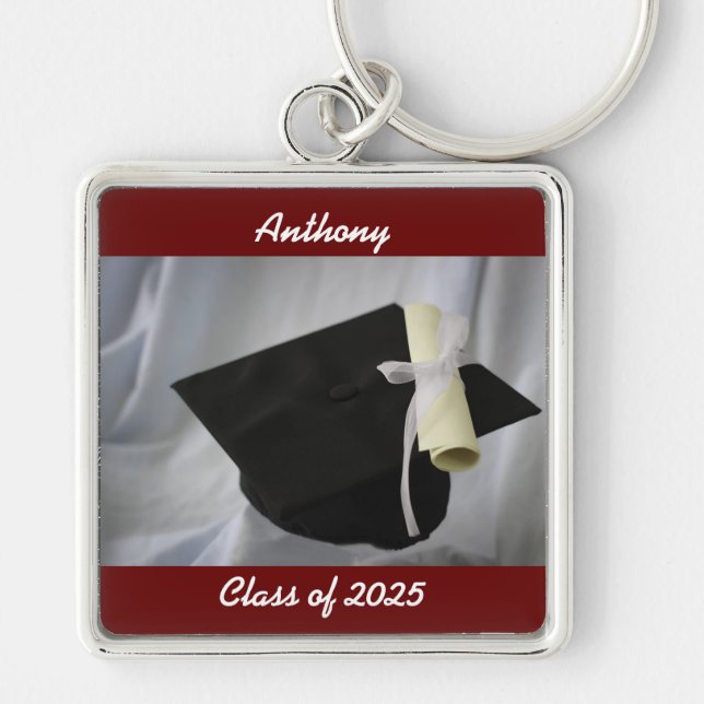 Graduation Cap And Diploma  Square Keychain (Front)
