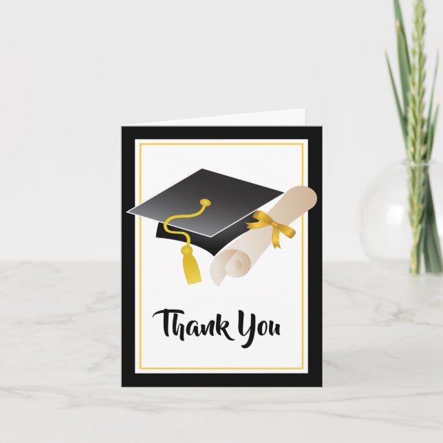 Graduation Cap and Diploma Thank You Card (Front)