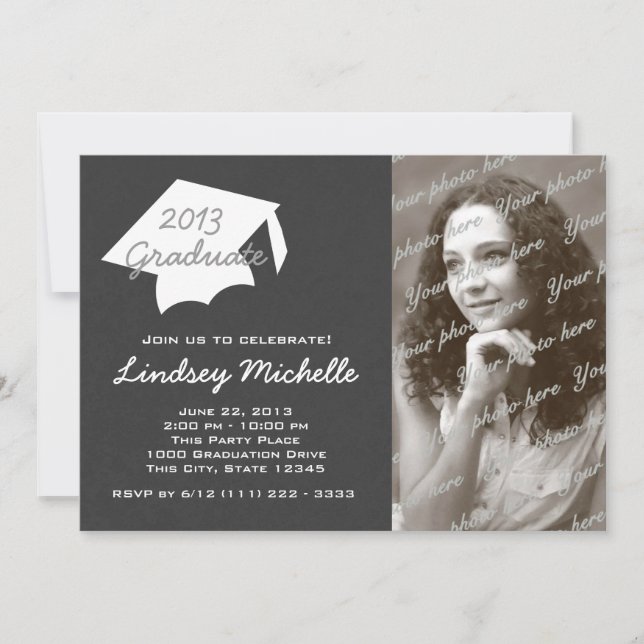 Graduation Cap and Slate Photo Invitation (Front)
