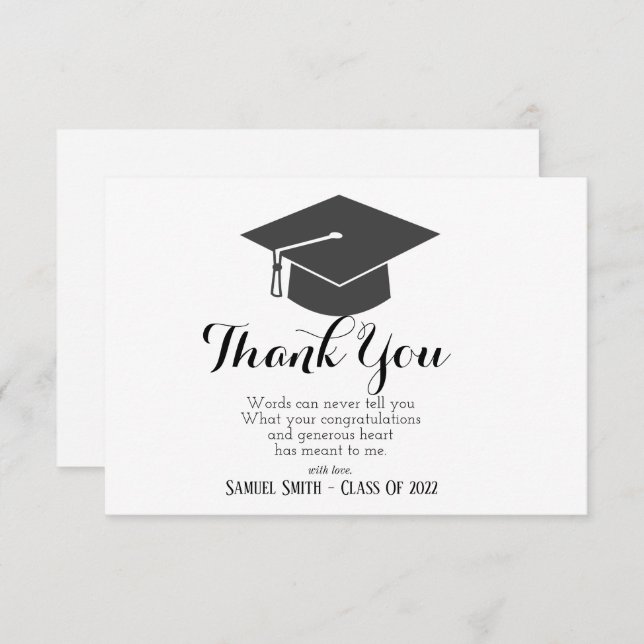 Graduation Cap and Tassel Black & White Bold Thank You Card (Front/Back)