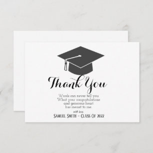 Graduation Cap and Tassel Black & White Bold Thank You Card