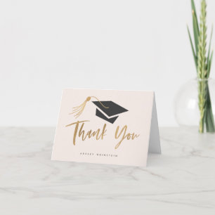Graduation Cap and Tassel Gold Foil Blush Pink Thank You Card