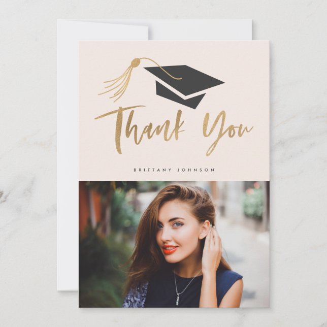 Graduation Cap and Tassel Gold Foil Photo Blush Announcement (Front)