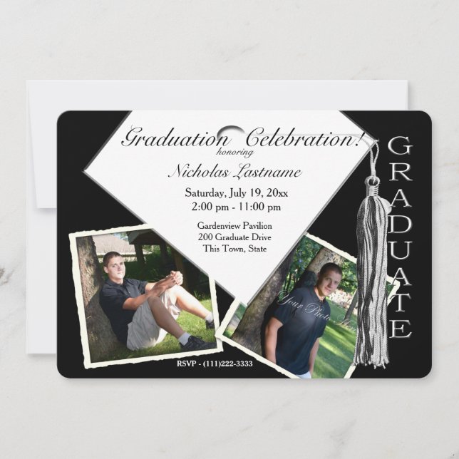 Graduation Cap and Tassel with Photos Invitation (Front)