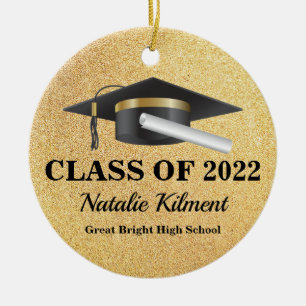 Graduation Cap Black and Gold Class of 2022 Photo Ceramic Tree Decoration