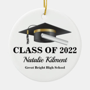 Graduation Cap Black and Gold Class of 2022 Photo Ceramic Tree Decoration