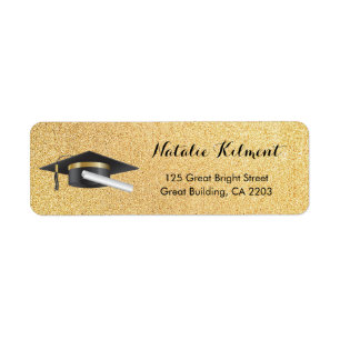 Graduation Cap Black and Gold Return Address